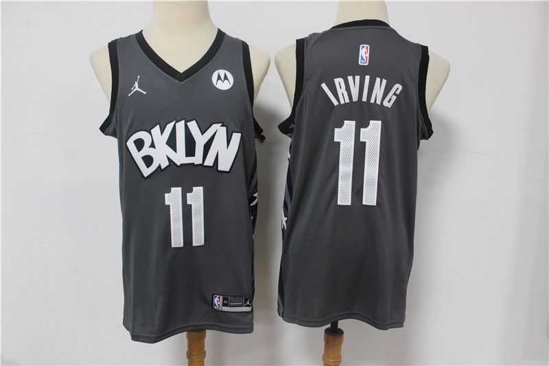 Men Brooklyn Nets 11 Irving Grey With Jordan logo 2021 Game NBA Jersey